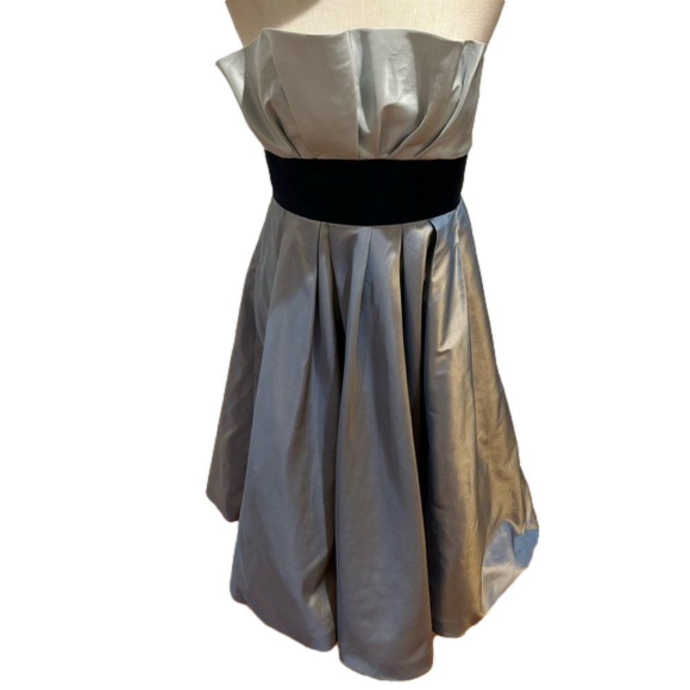 90s SILK VIVIENNE TAM STRAPLESS PLEATED BODICE TAFFETA DRESS FIT & FLARE SZ 6 - Picture 4 of 15